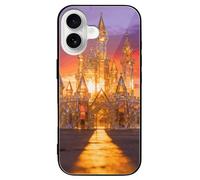 ERSTSNCK Compatible with iPhone 16 Case Crystal Amber Castle Stylish Phone Case for Women Men, Tempered Glass Shockproof Slim Cover for 16 Pro