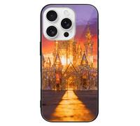 ERSTSNCK Compatible with iPhone 16 Case Crystal Amber Castle Stylish Phone Case for Women Men, Tempered Glass Shockproof Slim Cover for 16 Pro