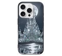 ERSTSNCK Compatible with iPhone 16 Case Crystal Castle and Moon Stylish Phone Case for Women Men, Tempered Glass Shockproof Slim Cover for 16 Pro