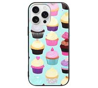 ERSTSNCK Compatible with iPhone 16 Case Cupcake Patterns Stylish Phone Case for Women Men, Tempered Glass Shockproof Slim Cover for 16 Pro Black