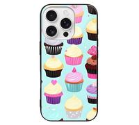 ERSTSNCK Compatible with iPhone 16 Case Cupcake Patterns Stylish Phone Case for Women Men, Tempered Glass Shockproof Slim Cover for 16 Pro Black