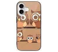 ERSTSNCK Compatible with iPhone 16 Case Cute Big Brown Cartoon Owls Stylish Phone Case for Women Men, Tempered Glass Shockproof Slim Cover for 16 Pro