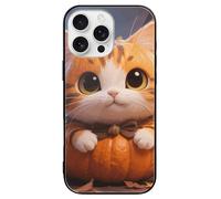 ERSTSNCK Compatible with iPhone 16 Case Cute Fantasy Thanksgving Cat Pumpkin Stylish Phone Case for Women Men, Tempered Glass Shockproof Slim Cover for 16 Pro