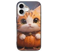 ERSTSNCK Compatible with iPhone 16 Case Cute Fantasy Thanksgving Cat Pumpkin Stylish Phone Case for Women Men, Tempered Glass Shockproof Slim Cover for 16 Pro