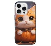 ERSTSNCK Compatible with iPhone 16 Case Cute Fantasy Thanksgving Cat Pumpkin Stylish Phone Case for Women Men, Tempered Glass Shockproof Slim Cover for 16 Pro