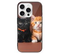 ERSTSNCK Compatible with iPhone 16 Case Cute Kitten Black and Orange Cat Stylish Phone Case for Women Men, Tempered Glass Shockproof Slim Cover for 16 Pro