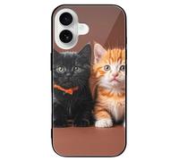ERSTSNCK Compatible with iPhone 16 Case Cute Kitten Black and Orange Cat Stylish Phone Case for Women Men, Tempered Glass Shockproof Slim Cover for 16 Pro