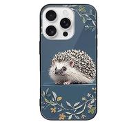 ERSTSNCK Compatible with iPhone 16 Case Cute Little Hedgehog Stylish Phone Case for Women Men, Tempered Glass Shockproof Slim Cover for 16 Pro Black