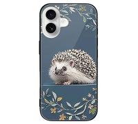ERSTSNCK Compatible with iPhone 16 Case Cute Little Hedgehog Stylish Phone Case for Women Men, Tempered Glass Shockproof Slim Cover for 16 Pro Black