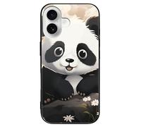 ERSTSNCK Compatible with iPhone 16 Case Cute Panda Animal Stylish Phone Case for Women Men, Tempered Glass Shockproof Slim Cover for 16 Pro