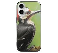ERSTSNCK Compatible with iPhone 16 Case Cute Pileated Woodpecker Stylish Phone Case for Women Men, Tempered Glass Shockproof Slim Cover for 16 Pro Black