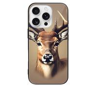 ERSTSNCK Compatible with iPhone 16 Case Deer Head Printing Stylish Phone Case for Women Men, Tempered Glass Shockproof Slim Cover for 16 Pro Black