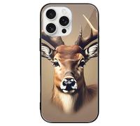 ERSTSNCK Compatible with iPhone 16 Case Deer Head Printing Stylish Phone Case for Women Men, Tempered Glass Shockproof Slim Cover for 16 Pro Black