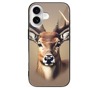 ERSTSNCK Compatible with iPhone 16 Case Deer Head Printing Stylish Phone Case for Women Men, Tempered Glass Shockproof Slim Cover for 16 Pro Black