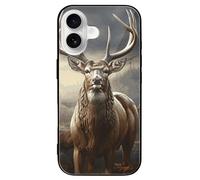ERSTSNCK Compatible with iPhone 16 Case Deer Hunting Season Stylish Phone Case for Women Men, Tempered Glass Shockproof Slim Cover for 16 Pro Black