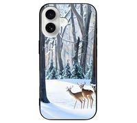 ERSTSNCK Compatible with iPhone 16 Case Deers Picture Stylish Phone Case for Women Men, Tempered Glass Shockproof Slim Cover for 16 Pro Black