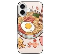 ERSTSNCK Compatible with iPhone 16 Case Delicious Sweet Ramen Stylish Phone Case for Women Men, Tempered Glass Shockproof Slim Cover for 16 Pro Black