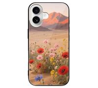 ERSTSNCK Compatible with iPhone 16 Case Desert Daisies Stylish Phone Case for Women Men, Tempered Glass Shockproof Slim Cover for 16 Pro Black