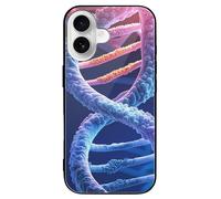 ERSTSNCK Compatible with iPhone 16 Case DNA Genetic Helix Stylish Phone Case for Women Men, Tempered Glass Shockproof Slim Cover for 16 Pro Black