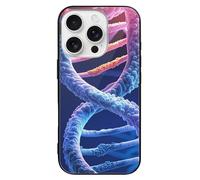 ERSTSNCK Compatible with iPhone 16 Case DNA Genetic Helix Stylish Phone Case for Women Men, Tempered Glass Shockproof Slim Cover for 16 Pro Black
