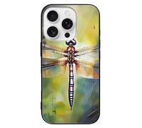 ERSTSNCK Compatible with iPhone 16 Case Dragonfly Painting Stylish Phone Case for Women Men, Tempered Glass Shockproof Slim Cover for 16 Pro Black