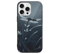 ERSTSNCK Compatible with iPhone 16 Case Dragonfly Silhouette Stylish Phone Case for Women Men, Tempered Glass Shockproof Slim Cover for 16 Pro Black
