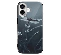 ERSTSNCK Compatible with iPhone 16 Case Dragonfly Silhouette Stylish Phone Case for Women Men, Tempered Glass Shockproof Slim Cover for 16 Pro Black