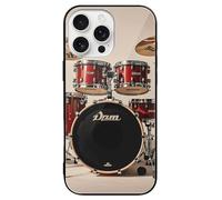 ERSTSNCK Compatible with iPhone 16 Case Drum Set-Standard Stylish Phone Case for Women Men, Tempered Glass Shockproof Slim Cover for 16 Pro Black