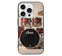 ERSTSNCK Compatible with iPhone 16 Case Drum Set-Standard Stylish Phone Case for Women Men, Tempered Glass Shockproof Slim Cover for 16 Pro Black