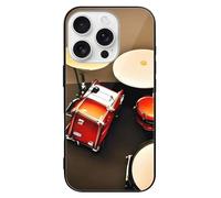 ERSTSNCK Compatible with iPhone 16 Case Drum Set-Standard Stylish Phone Case for Women Men, Tempered Glass Shockproof Slim Cover for 16 Pro Black
