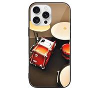 ERSTSNCK Compatible with iPhone 16 Case Drum Set-Standard Stylish Phone Case for Women Men, Tempered Glass Shockproof Slim Cover for 16 Pro Black