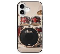 ERSTSNCK Compatible with iPhone 16 Case Drum Set-Standard Stylish Phone Case for Women Men, Tempered Glass Shockproof Slim Cover for 16 Pro Black