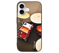 ERSTSNCK Compatible with iPhone 16 Case Drum Set-Standard Stylish Phone Case for Women Men, Tempered Glass Shockproof Slim Cover for 16 Pro Black