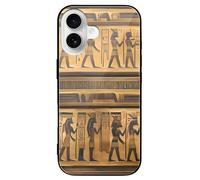 ERSTSNCK Compatible with iPhone 16 Case Egypt Hieroglyphics Stylish Phone Case for Women Men, Tempered Glass Shockproof Slim Cover for 16 Pro Black