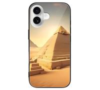 ERSTSNCK Compatible with iPhone 16 Case Egyptian Pyramid in Desert Stylish Phone Case for Women Men, Tempered Glass Shockproof Slim Cover for 16 Pro Black