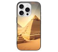 ERSTSNCK Compatible with iPhone 16 Case Egyptian Pyramid in Desert Stylish Phone Case for Women Men, Tempered Glass Shockproof Slim Cover for 16 Pro Black