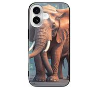 ERSTSNCK Compatible with iPhone 16 Case Elephants Red Stylish Phone Case for Women Men, Tempered Glass Shockproof Slim Cover for 16 Pro