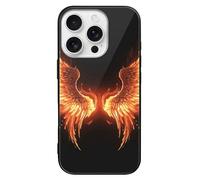 ERSTSNCK Compatible with iPhone 16 Case Fire Angle Wings Stylish Phone Case for Women Men, Tempered Glass Shockproof Slim Cover for 16 Pro Black