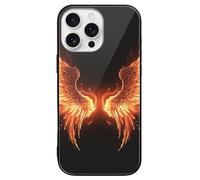 ERSTSNCK Compatible with iPhone 16 Case Fire Angle Wings Stylish Phone Case for Women Men, Tempered Glass Shockproof Slim Cover for 16 Pro Black