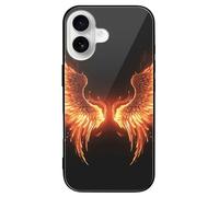 ERSTSNCK Compatible with iPhone 16 Case Fire Angle Wings Stylish Phone Case for Women Men, Tempered Glass Shockproof Slim Cover for 16 Pro Black