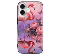ERSTSNCK Compatible with iPhone 16 Case Flamingo Peony Pond Stylish Phone Case for Women Men, Tempered Glass Shockproof Slim Cover for 16 Pro