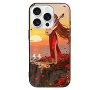 ERSTSNCK Compatible with iPhone 16 Case Flying Seagull View Stylish Phone Case for Women Men, Tempered Glass Shockproof Slim Cover for 16 Pro Black