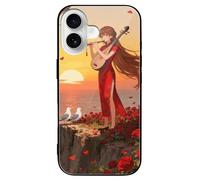 ERSTSNCK Compatible with iPhone 16 Case Flying Seagull View Stylish Phone Case for Women Men, Tempered Glass Shockproof Slim Cover for 16 Pro Black