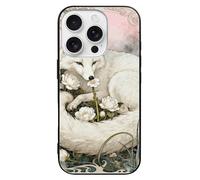 ERSTSNCK Compatible with iPhone 16 Case Fox Camellia Cluster Stylish Phone Case for Women Men, Tempered Glass Shockproof Slim Cover for 16 Pro Black