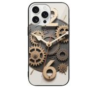 ERSTSNCK Compatible with iPhone 16 Case Gear Clock Stylish Phone Case for Women Men, Tempered Glass Shockproof Slim Cover for 16 Pro Black