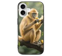 ERSTSNCK Compatible with iPhone 16 Case Golden Monkey Stylish Phone Case for Women Men, Tempered Glass Shockproof Slim Cover for 16 Pro