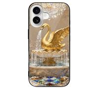 ERSTSNCK Compatible with iPhone 16 Case Golden Swan Stylish Phone Case for Women Men, Tempered Glass Shockproof Slim Cover for 16 Pro