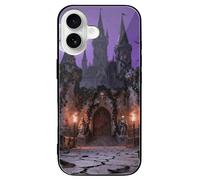 ERSTSNCK Compatible with iPhone 16 Case Gothic Castle Night Stylish Phone Case for Women Men, Tempered Glass Shockproof Slim Cover for 16 Pro Black