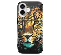 ERSTSNCK Compatible with iPhone 16 Case Green Eyed Leopard Painting Stylish Phone Case for Women Men, Tempered Glass Shockproof Slim Cover for 16 Pro