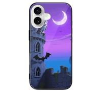 ERSTSNCK Compatible with iPhone 16 Case Halloween Castle Purple Sky Stylish Phone Case for Women Men, Tempered Glass Shockproof Slim Cover for 16 Pro